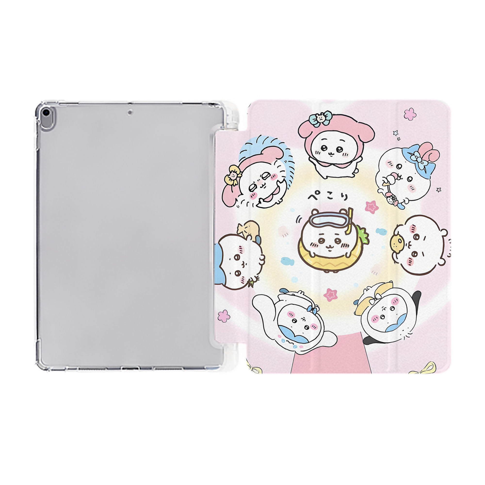 （画像用） ちいかわ Chii-kawa IPad ケース ペン収納付き 三つ折りスタンド PUレザー×シリコン 対応機種9.5/10.5/10.9インチ